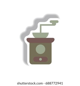 Vector illustration in paper sticker style retro coffee grinder