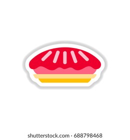 Vector illustration in paper sticker style delicious pie on plate