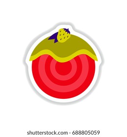 Vector illustration in paper sticker style strawberry donut