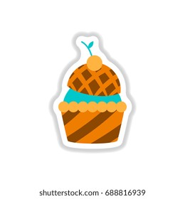 Vector illustration in paper sticker style cherry ?upcake