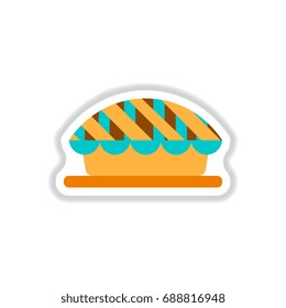 Vector illustration in paper sticker style delicious pie on plate
