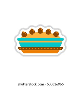 Vector illustration in paper sticker style delicious pie on plate