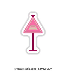 Vector illustration in paper sticker style Warning traffic sign Railroad