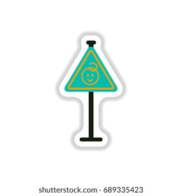 Vector illustration in paper sticker style kids warning road sign