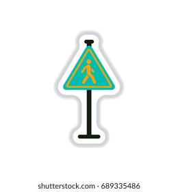 Vector illustration in paper sticker style Man walking road sign