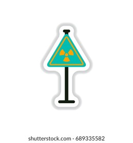 Vector illustration in paper sticker style road sign with an radioactive symbol