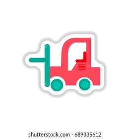 Vector illustration in paper sticker style Forklift truck