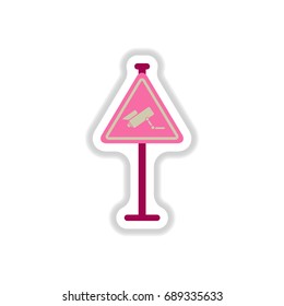Vector illustration in paper sticker style Video surveillance sign