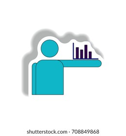 Vector illustration in paper sticker style. infographic design of column chart on hand