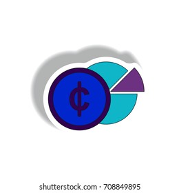 Vector illustration in paper sticker style. infographic design of Business pie chart and currency