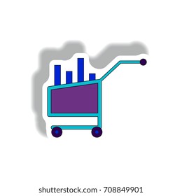 Vector illustration in paper sticker style. infographic design of column chart in trolley