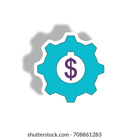Vector illustration in paper sticker style. infographic design of cogwheel with dollar,economic stimulation sign