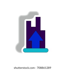 Vector illustration in paper sticker style. infographic design of column chart with arrow up