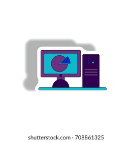 Vector illustration in paper sticker style. infographic design of Business pie chart on computer monitor