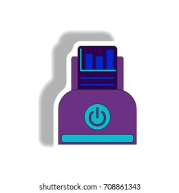 Vector illustration in paper sticker style. infographic design of column chart report and printer