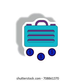 Vector illustration in paper sticker style. infographic design of suitcase and currency