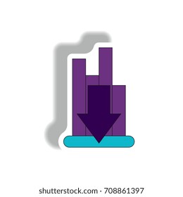 Vector illustration in paper sticker style. infographic design of column chart with arrow down