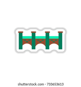 Vector illustration in paper sticker style Stone arch bridge