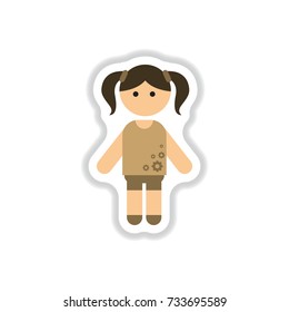Vector illustration in paper sticker style little girl