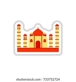 Vector illustration in paper sticker style Taj mahal temple
