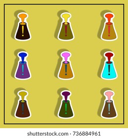 Vector illustration in paper sticker style volcano explosion and exclamation mark set