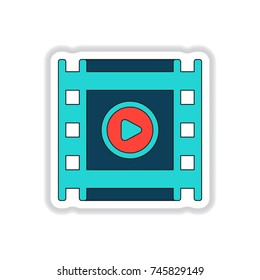 Vector illustration in paper sticker style filmstrip with play button