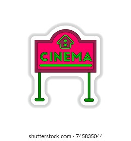 Vector illustration in paper sticker style cinema sign