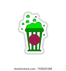 Vector illustration in paper sticker style Cinema Popcorn