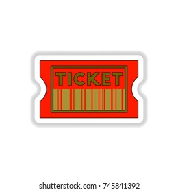 Vector illustration in paper sticker style cinema ticket with barcode