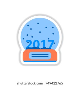 Vector illustration in paper sticker style Merry christmas glass ball with new 2017 year