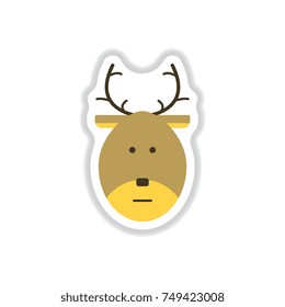 Vector illustration in paper sticker style Christmas deer