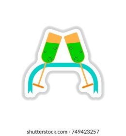 Vector illustration in paper sticker style New Year Celebration two glasses of champagne