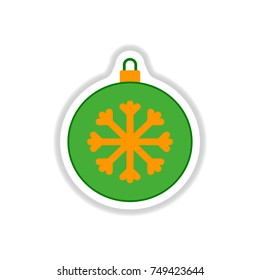 Vector illustration in paper sticker style Christmas ball and snowflake