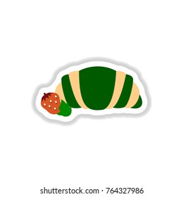 Vector illustration in paper sticker style strawberry chocolate croissant