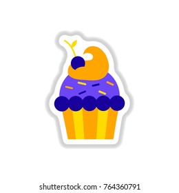 Vector illustration in paper sticker style cherry cupcake