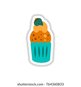 Vector illustration in paper sticker style strawberry ?upcake