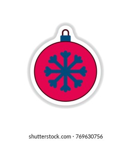 Vector illustration in paper sticker style Christmas ball and snowflake