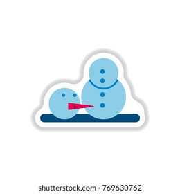 Vector illustration in paper sticker style Snowman head on ground