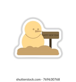 Vector illustration in paper sticker style Snowman