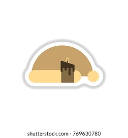 Vector illustration in paper sticker style Santa hat and candle