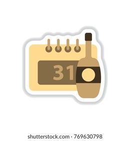 Vector illustration in paper sticker style christmas calendar and bottle of wine