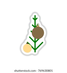 Vector illustration in paper sticker style christmas tree decorated with balls