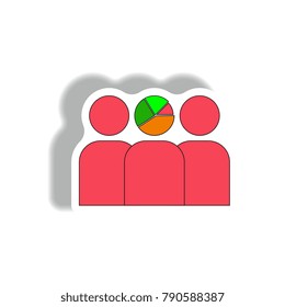 Vector illustration in paper sticker style. infographic design of Business pie chart and mens silhouette. business team thinking