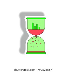 Vector illustration in paper sticker style. infographic design of column chart and sand clock