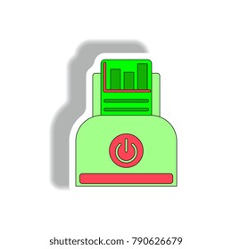 Vector illustration in paper sticker style. infographic design of column chart report and printer