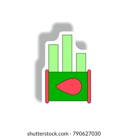 Vector illustration in paper sticker style. infographic design of oil barrel world price statistic in column chart