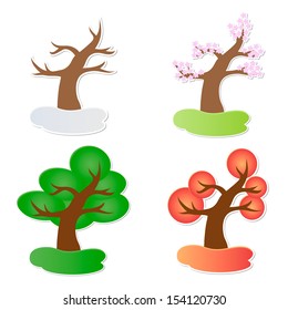 Vector illustration of paper tree in four seasons