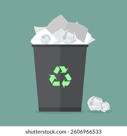 Vector illustration of paper waste in trash box