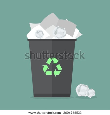 Vector illustration of paper waste in trash box