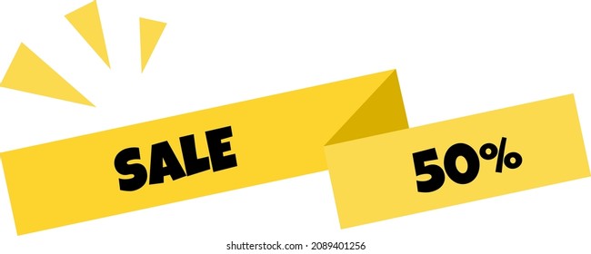 vector illustration paper yellow ribbon with a bend sale 50%